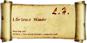Lőrincz Hümér névjegykártya